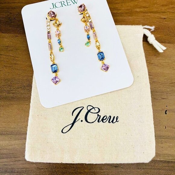💜 J. Crew Crystal Jacket Colorful Crystal Drop Earrings NWT - Picture 2 of 3